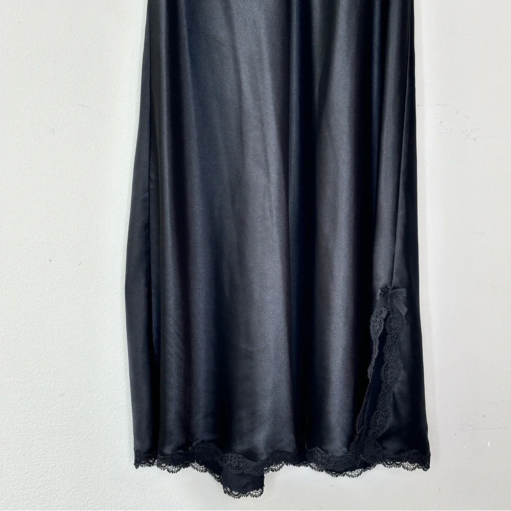 Vicoria's Secret Black Satin Lace Slip Dress Babydoll Lingerie Nightgown Size M - Picture 5 of 11